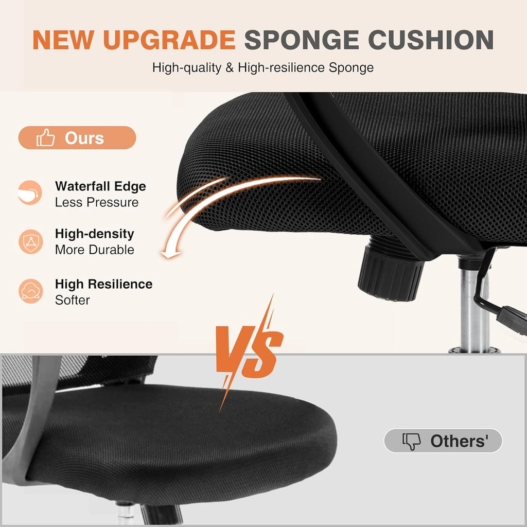 Home Office Managerial Executive Chair, Ergonomic Mesh Adjustable Swivel Mid-Back Computer Desk Chair with Comfortable Lumbar Support, Comfy Arms for Bedroom,Study