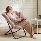 Saucer Chair, Foldable Living Room Chairs, Soft Faux Fur Lounge Chair for Bedroom, Reading Chairs for Adults, X-Large (Pink)