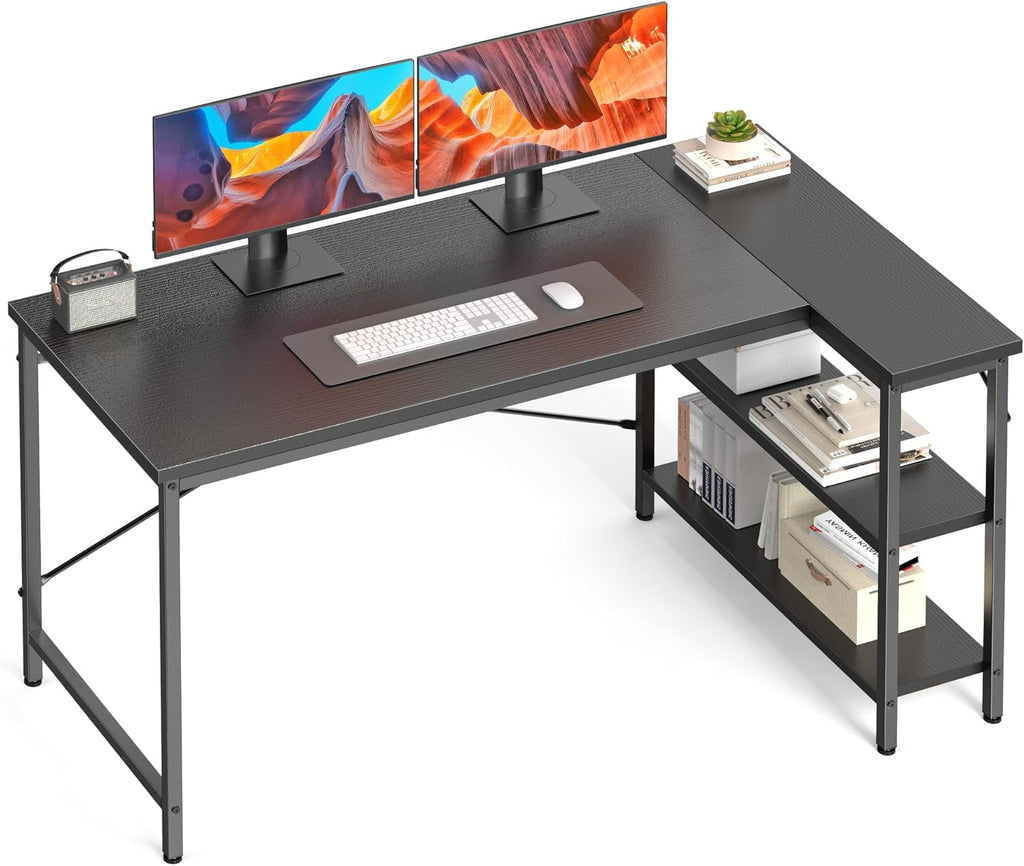 Computer Desk 47 Inch with 4 Drawers Home Office Table with Mesh Shelf for Work Study Writing Gaming Storage Furniture for Bedroom, Rustic Brown