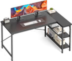 L Shaped Desk 47 Inch Computer Desk Gaming Furniture Corner Desks Home Office PC Table with Reversible Storage Shelves for Writing Working Study Bedroom Dorm, Rustic Brown