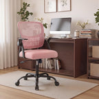 Home Office Desk Chair - Ergonomic Computer Mesh Chair with Lumbar Support & Rocking Mode, Height Adjustable with Flip-up Armrest, for Conference, Meeting Room, 360?? Swivel, Adults, Pink