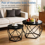 Modern Geometric Coffee Table Set of 2, Round Nesting Side Tables with Hidden Storage, Movable End Tables for Living Room Decor & Practical Use