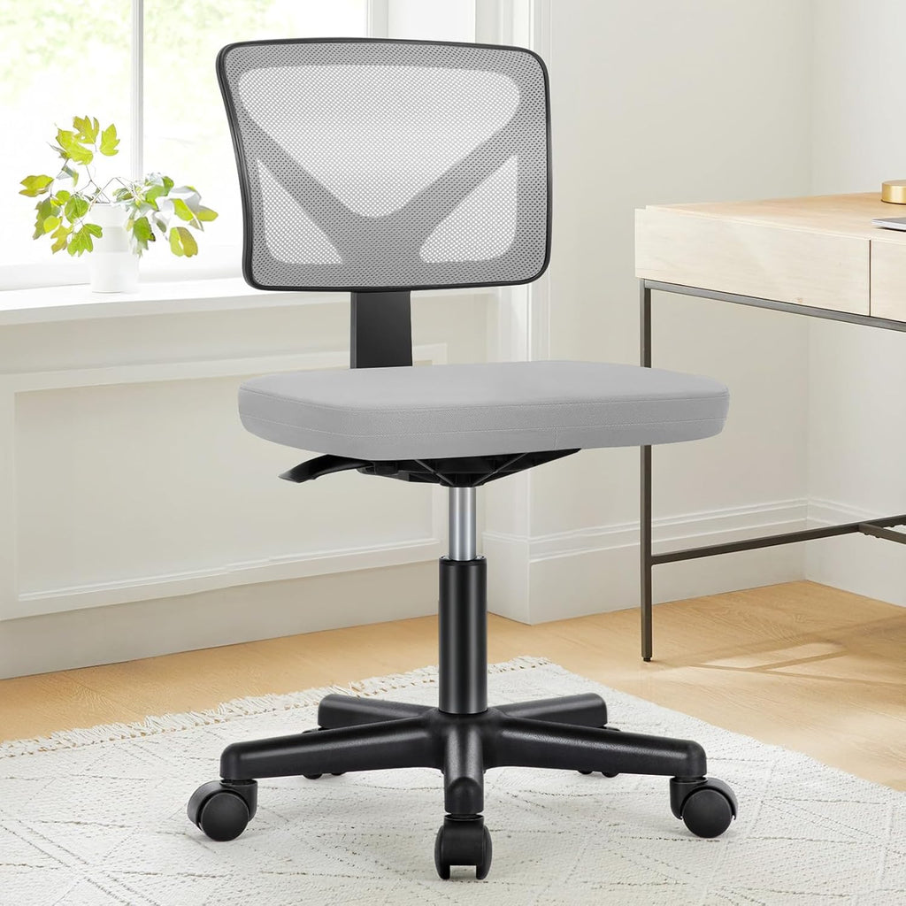 Small Desk Chair Armless, Ergonomic Adjustable Home Office Swivel Rolling Task Chair No Arms, Comfy Mesh Mid Back Computer Work Vanity Desk Chiars with Wheels for Small Spaces, Green