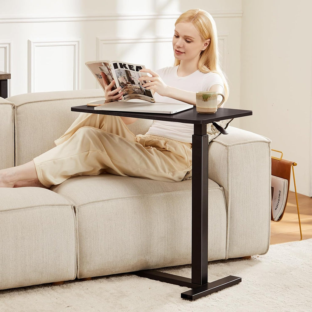 Overbed Bedside Table with Wheels, Adjustable Hospital & Home Use Bed Table, Rolling Laptop Table, Mobile Standing Desk, Black