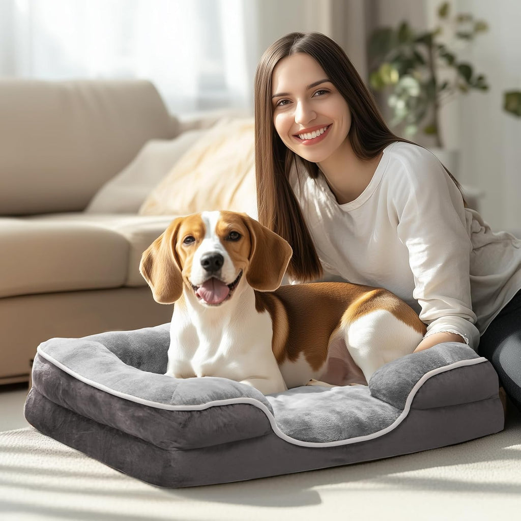 42x32 Inch Orthopedic Dog Beds for XL Large Sized Dogs, Machine Washable Cover Pet Bed, Anti-Slip Waterproof Memory Foam Couch Bed for Indoor Dogs and Cats, Grey