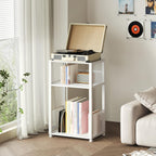3 Tier Side Table, 2 Pack Record Player Stand with Storage Up to 100 Albums,Turntable Stand for Vinyl, White Records Shelf for Living Room Bedroom
