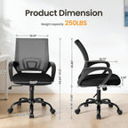Office Desk Chair - Ergonomic Mid Back with Lumbar Support & Rocking Mode, Height Adjustable with Fixed Armrest, Storage Back for Computer, Gaming, Conference, Meeting, 360?? Swivel, Black