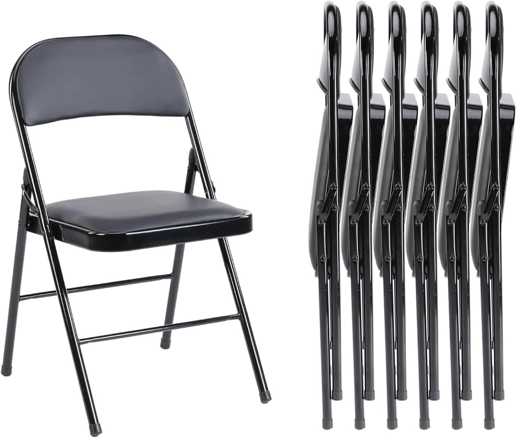 Folding Chair 4 Pack, Leather Padded Foldable Chairs, Sturdy Metal Portable Chairs, Easy to Use and Store, Outdoor and Indoor, for Home, Office, Party, Garden, Kahki
