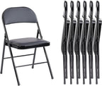 Folding Chair 4 Pack, Leather Padded Foldable Chairs, Sturdy Metal Portable Chairs, Easy to Use and Store, Outdoor and Indoor, for Home, Office, Party, Garden, Kahki