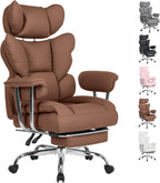 Big and Tall Home Office Desk Chair, Gaming Computer Chair, Executive Ergonomic Chair with Footrest, High Back Reclining, Adjustable Armrests and Comfy Lumbar Support, PU Leather, Pink