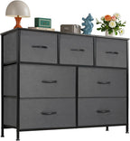 8 Drawer Dresser for Bedroom, Wide Fabric Storage Tower with Wooden Top and Metal Frame, Closet Chest Organizer Furniture, Living Room Hallway, Black
