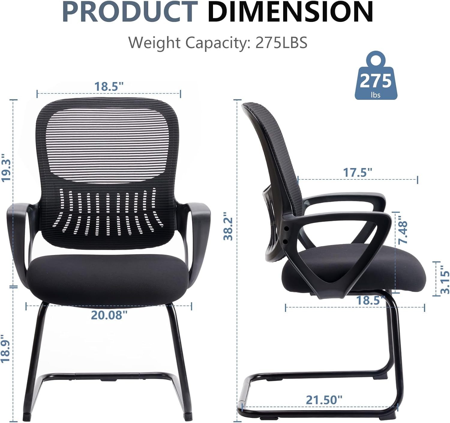 Office Desk Chair with Sled Base, Ergonomic Executive Mesh Computer Chairs with Lumbar Support for Home Conference Room Bedroom Waiting Reception Guest Student