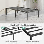 Twin Size 16 Inch Platform Bed Frame, Heavy Duty Metal Foundation Frame, Noise-Free Sturdy Steel Slats, Underbed Storage, No Box Spring Needed, Quick Setup