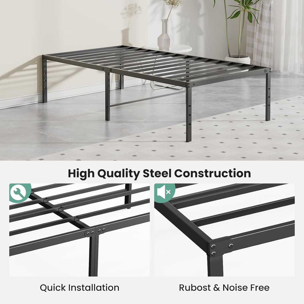 Twin XL Size 16 Inch Platform Bed Frame, Heavy Duty Metal Foundation Frame, Noise-Free Sturdy Steel Slats, Underbed Storage, No Box Spring Needed, Quick Setup