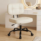 Home Office Desk Chair - Ergonomic Armless PU Leather Computer Rolling Task Chair??with Comfy Lumbar Support and Height Adjustable, Vanity, Bedroom, Pink