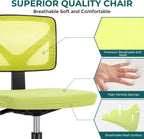 Small Desk Chair Armless, Ergonomic Adjustable Home Office Swivel Rolling Task Chair No Arms, Comfy Mesh Mid Back Computer Work Vanity Desk Chiars with Wheels for Small Spaces, Green