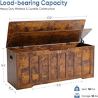 47.2 Extra Large Storage Bench with 2 Safety Gel-Buffered Hinges, Blanket Chest for Bedroom Living Room, Support 150lbs, 2 U-Shaped Cut-Out Pull, Non-Slip Base, Rustic Wood