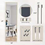 47x14 Full Length Mirror Over The Door, Wall Mounted Full Body Mirror, Door Hanging Metal Aluminum Alloy Frame Dressing Mirror for Bedroom, Living Room, Entryway, Gold