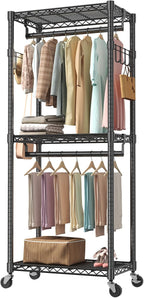 Portable Closet, Rolling Clothes Rack, 29 x 15 x 75 Wardrobe Closet with Adjustable Shelves, Metal Garment Rack with Lockable Wheel, for Cloakroom, Bedroom Storage, Laundry Room, Black