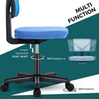 Armless Desk Chairs Set of 2, Ergonomic Adjustable Home Office Swivel Rolling Task Chair No Arms, Comfy Mesh Mid Back Computer Work Vanity Desk Chiars with Wheels for Small Spaces, Blue