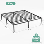 King Size 16 Inch Platform Bed Frame, Heavy Duty Metal Foundation Frame, Noise-Free Sturdy Steel Slats, Underbed Storage, No Box Spring Needed, Quick Setup