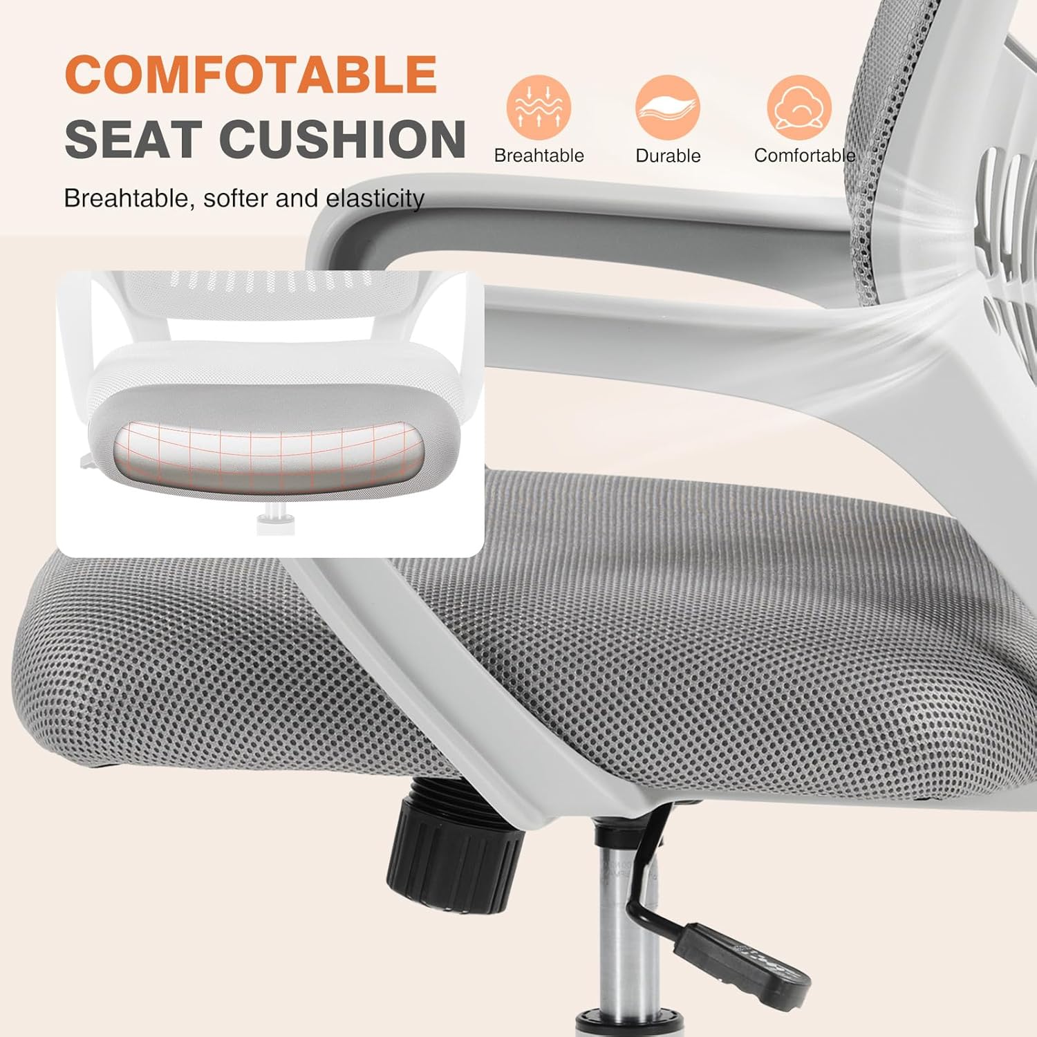 Home Office Managerial Executive Chair, Ergonomic Mesh Adjustable Swivel Mid-Back Computer Desk Chair with Comfortable Lumbar Support, Comfy Arms for Bedroom,Study