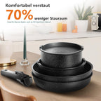 12 Pcs Pots and Pans Set, Nonstick Kitchen Cookware Set, Induction Cooking Sets Detachable Handle, Black