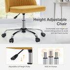 Armless Vanity Chair, Cute Comfy Home Office Desk Chair with Wheels, Modern Upholstered Task Computer Seat for Bedroom, Study, Makeup Vanity, Height Adjustable & Swivel, Yellow