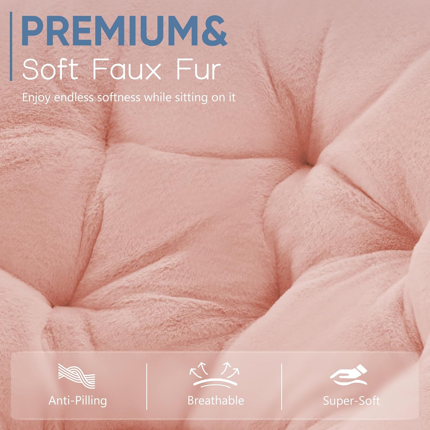 Saucer Chair, Foldable Living Room Chairs, Soft Faux Fur Lounge Chair for Bedroom, Reading Chairs for Adults, X-Large (Pink)