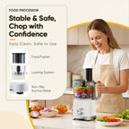 Food Processor 10.5 Cup, Vegetable Choppers with Slicing Shredding Chopping Kneading, Dishwasher Safe, Food Grinder, Stainless Steel Blades, for Smoothie Fruit Dough, 2.6QT, White