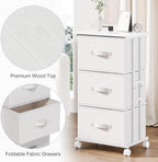 3 Drawer Fabric Dresser with Wheels, Storage Cabinet Organizer with Removable Drawers, Rolling Chest with Steel Frame for Bedroom, Closet, Living Room, Entryway, White