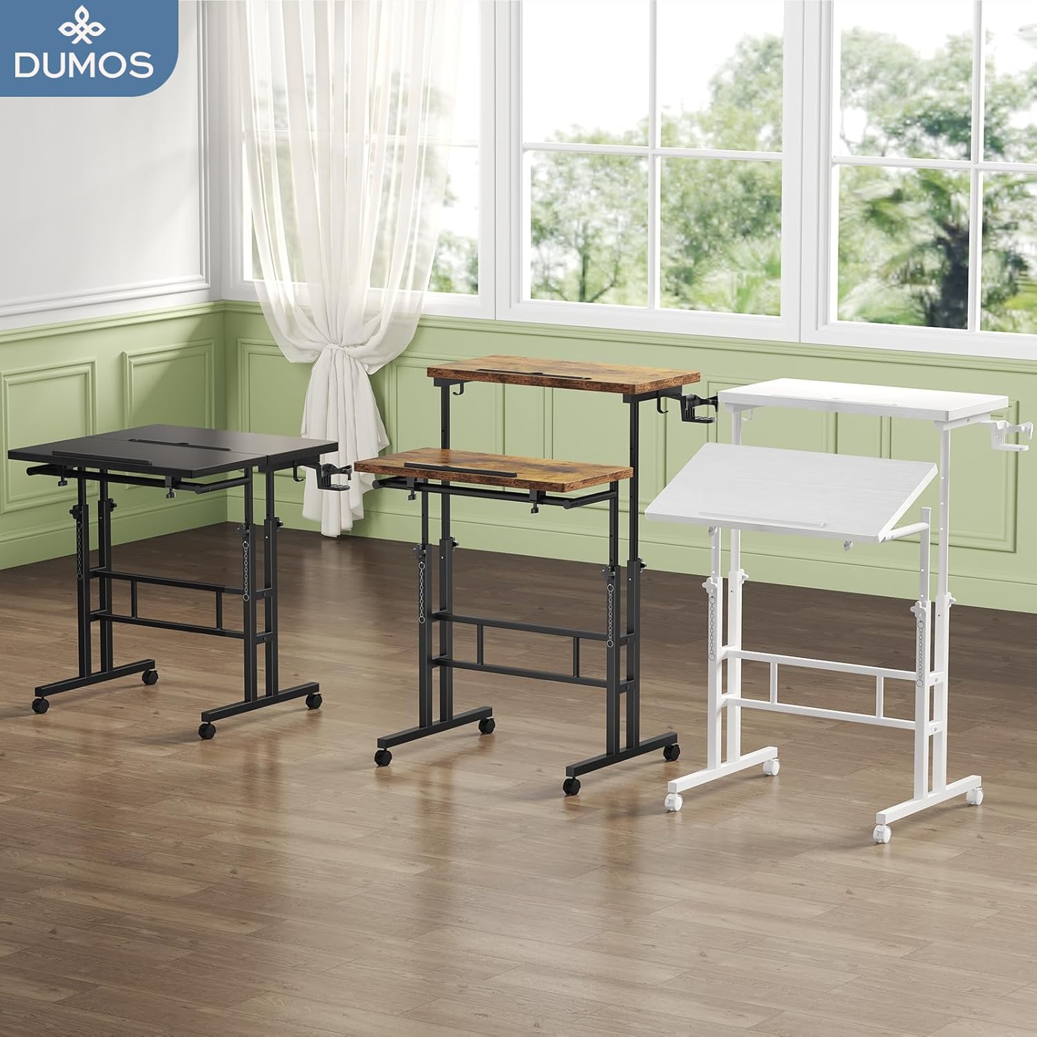 Split Top Rolling Standing Desk, 23.6 Inch Mobile Laptop Computer Desk, Manual Adjustable Height Workstation on Wheels, Sit Stand Office Table, Walking Pad Study Desk, White