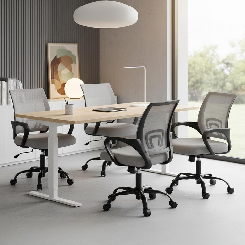 Office Desk Chair - Ergonomic Mid Back with Lumbar Support & Rocking Mode, Height Adjustable with Fixed Armrest, for Home, Computer, Gaming, Conference, Meeting Room, 360?? Swivel, Grey, 2 Pack