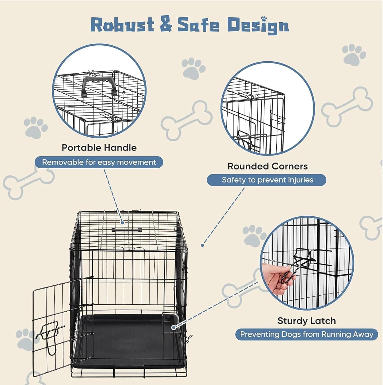 Dog Crate, 30 Inch Medium Single Door Dog Cage with Plastic Leak-Proof Pan Tray, Folding Metal Wire Pet Kennel for Indoor, Outdoor, Travel