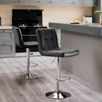 Bar Stools Set of 2, Armless PU Leather Adjustable Swivel Barstools, Hydraulic Kitchen Counter Height Thickened Seat Cushion Square Island Countertop Chairs with Back, Black