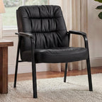 Waiting Room Guest Chair Set of 6, Leather Ergonomic Office Desk Reception Chair No Wheels with Padded Armrest for Conference Lobby Medical Waiting Area Bedroom, Black