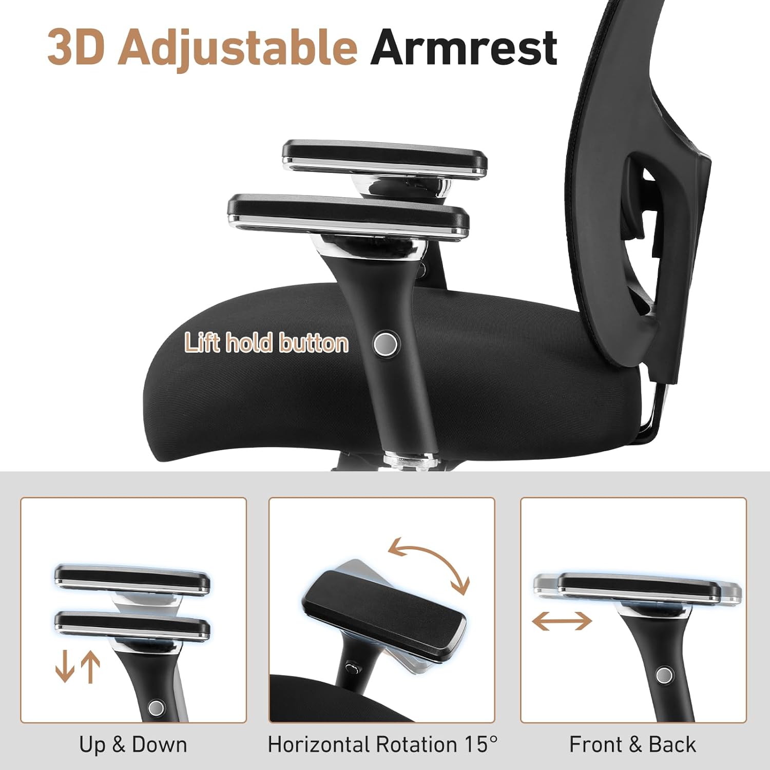 Ergonomic Home Office Desk Chair - Heavy Duty Mid Back with Lumbar Support & 4D Armrest, Height Adjustable Mesh Computer Gaming with Backrest & Swivel Wheels, Dark