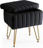 Vanity Stool Chair, Ottoman with Storage, Makeup Cute Soft Small Footstool, Modern Style Faux Fur Seat with 4 Metal Legs & Adjustable Feet for Dressing, Living Room, Bedroom, Dorm, Green