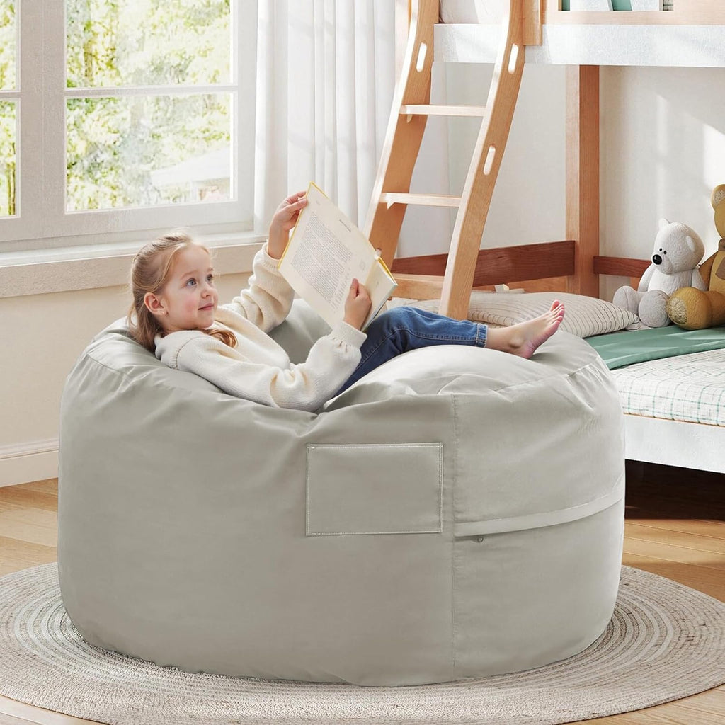 4FT Bean Bag Chair Beanbag for Adults and Kids Oversized Lazy Sofa Living Room Furniture with Removable Washable Cover Giant Comfy Gaming Chair Round Couch for Bedroom Dorm, Grey