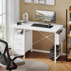 Computer Desk with Storage, Small Home Office Desk with 3 Fabric Drawers & Side Pocket, Space Saving Writing Desk for Apartment, Dorm, Gaming Workstation, 39 White