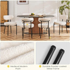 Dining Chairs Set of 2, Mid Century Modern Chair Round Upholstered Curved Backrest, Kitchen Vanity Living Room Chairs with Black Metal Legs??Ivory White