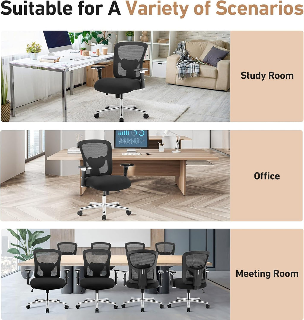 Ergonomic Home Office Desk Chair - Heavy Duty Mid Back with Lumbar Support & 4D Armrest, Height Adjustable Mesh Computer Gaming with Backrest & Swivel Wheels, Dark