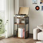 3 Tier Side Table, 2 Pack Record Player Stand with Storage Up to 100 Albums,Turntable Stand for Vinyl, Brown Records Shelf for Living Room Bedroom