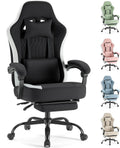 Computer Gaming Chair - Ergonomic Desk Chair with Footrest and Lumbar Support, High Back Height Adjustable Task Chair with Linkage Armrests and Headrest, 360?? Swivel Wheels, Black