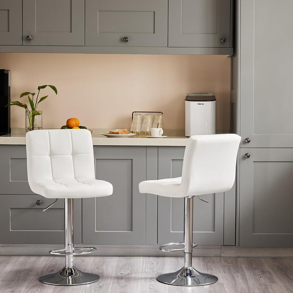 Bar Stools Set of 2, 24 inch Counter Height Bar Stools, Upholstered Modern Kitchen Barstools with Metal Base, PU Leather Saddle Stools for Kitchen Island, Grey