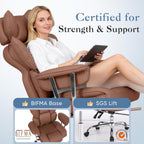 Big and Tall Office Chair 350 LBS, Scratch-Resistant PU Leather Executive Office Desk Chair with Footrest, Ergonomic Reclining Computer Chair with Pocket Spring Support for Home Office, Brown