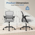 Home Office Desk Chair - Ergonomic Computer Mesh Chair with Lumbar Support & Rocking Mode, Height Adjustable with Flip-up Armrest, for Conference, Meeting Room, 360?? Swivel, Adults, Grey