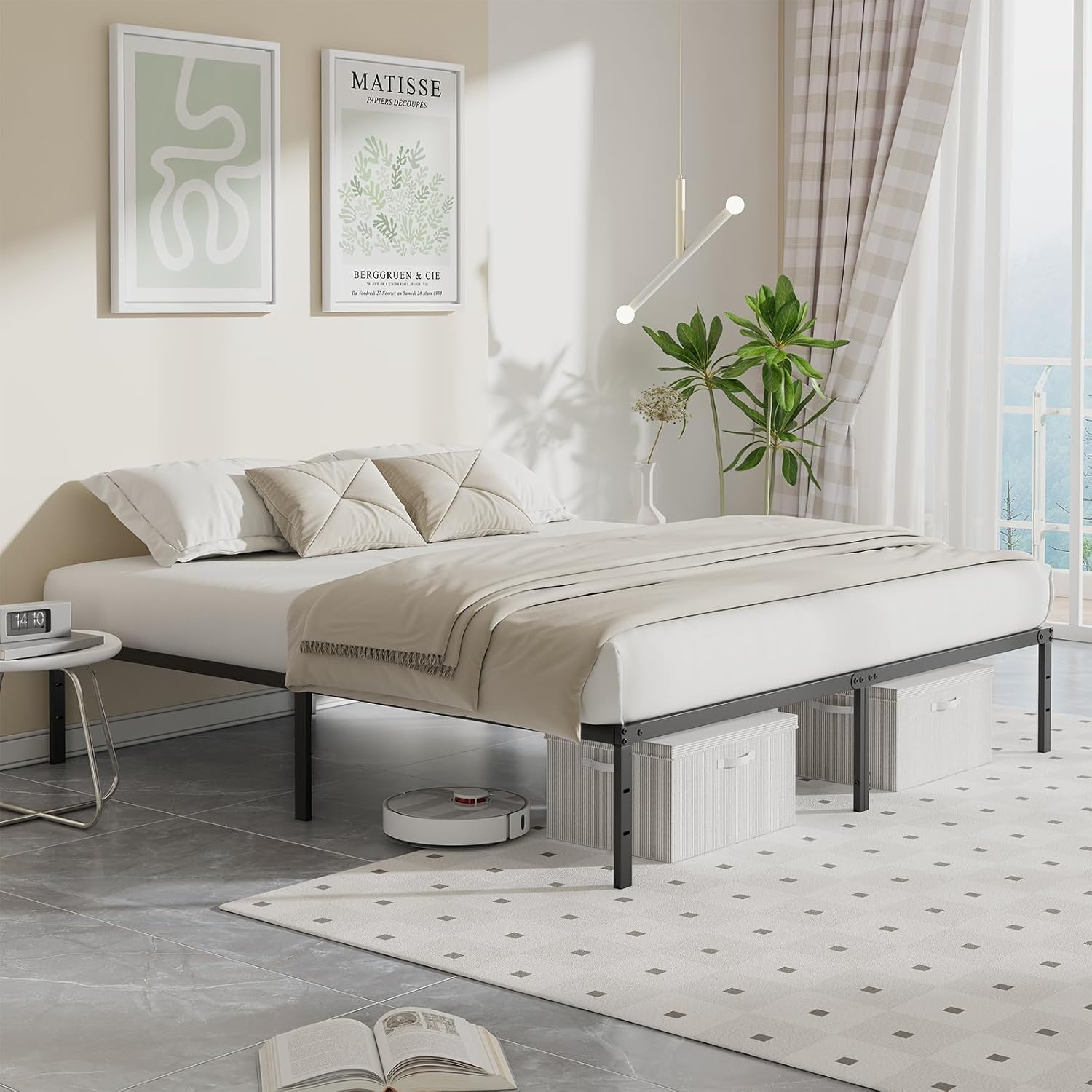 Queen Size 12 Inch Platform Bed Frame, Heavy Duty Metal Foundation Frame, Noise-Free Sturdy Steel Slats, Underbed Storage, No Box Spring Needed, Quick Setup