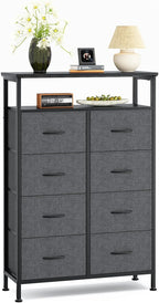 TV Stands for Living Room with 8 Drawers, Tall 8-Drawer Chest of Drawers with Raised Shelf, Storage Tower with Fabric Bins for Organization, Hallway Storage, Oak