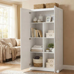 Office Storage Cabinet, Large Capacity Organizer, Wooden Bedroom Storage Unit for CD, Blankets and Books, Suitable for Living Rooms, Office and Study Rooms, White